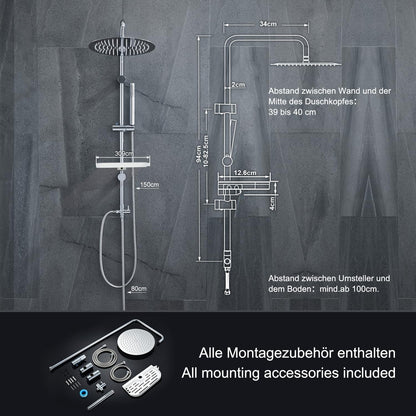 Görbach D25 Regendusche Duschsystem mit Ablage - Chrom