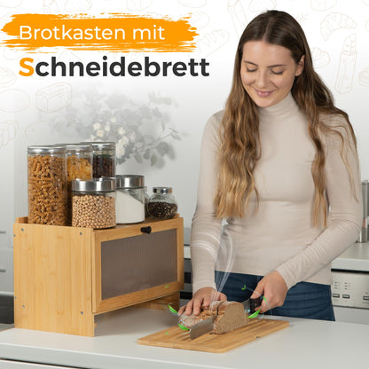 AH Bambus Brotkasten mit Schneidebrett und Acryltür, 40 x 26 x 23 cm