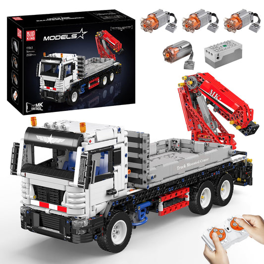 Mould King 17063 Klemmbausteine Ferngesteuerter Kran LKW – 2530 Teile. Funkferngesteuerter Kran-LKW zum Heben und Fahren von Lasten.