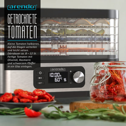 Arendo Dörrautomat Edelstahl 400W - 5 Fächer, Temp.regler