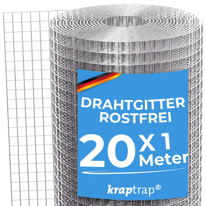 KrapTrap Volierendraht Drahtgitter verzinkt - 20m x 1m, 12x12mm