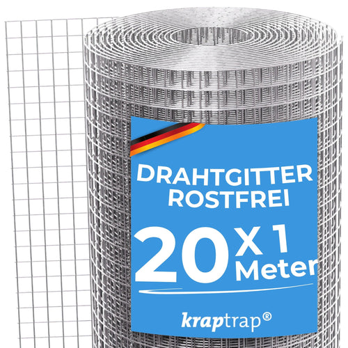 KrapTrap Volierendraht Drahtgitter verzinkt - 20m x 1m, 12x12mm