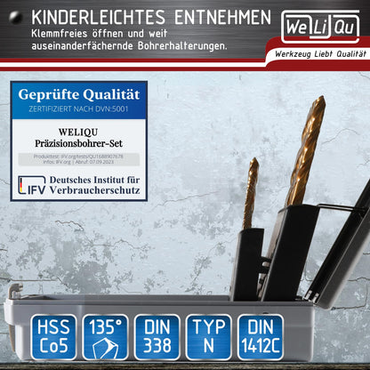 WeLiQu Metallbohrer-Set HSS-E Cobalt M35, 19-teilig, 1-10 mm