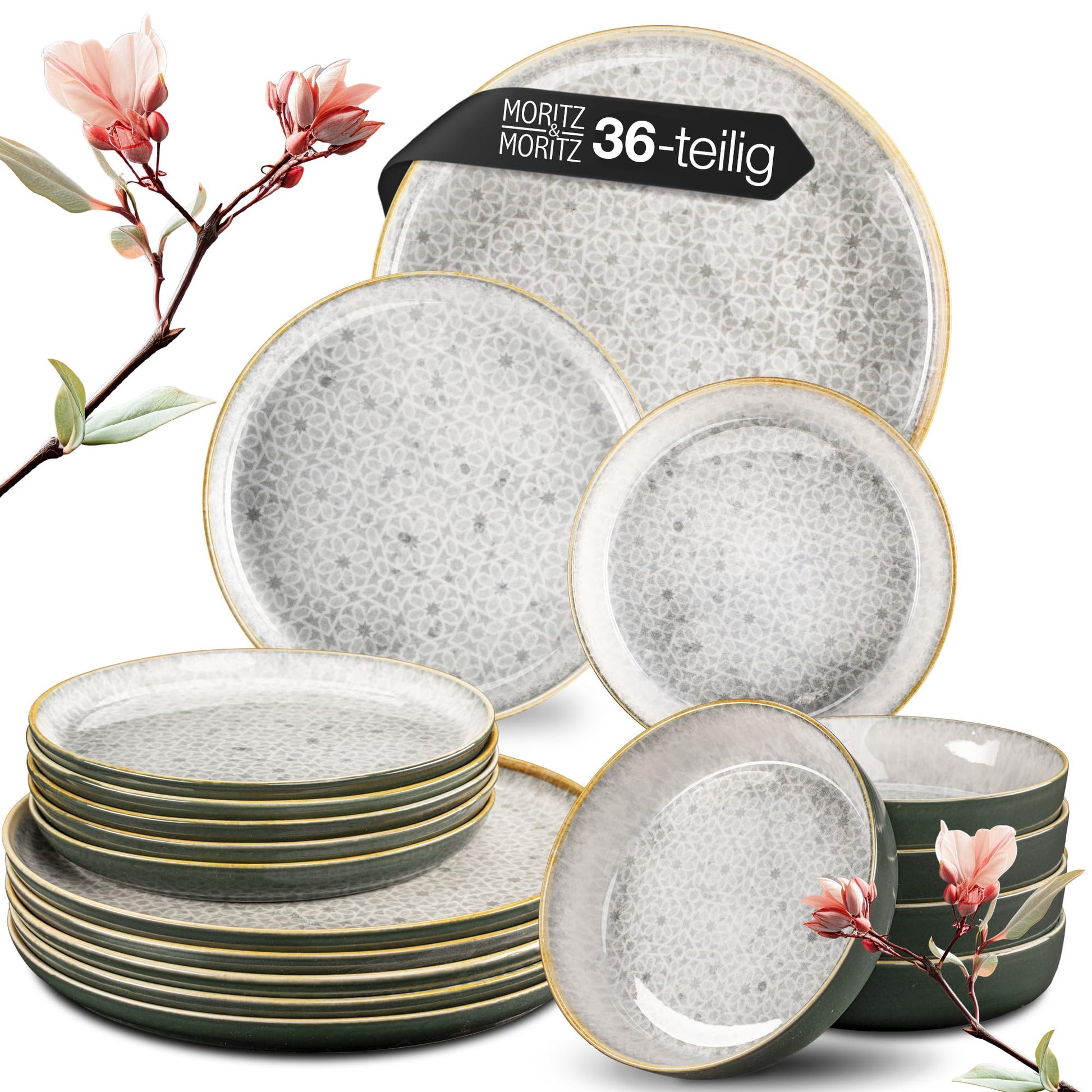Moritz & Moritz TERRA 36-tlg Porzellan Geschirrset - Grau 12 Personen. Graues Tafelservice aus Porzellan für 12 Gedecke.
