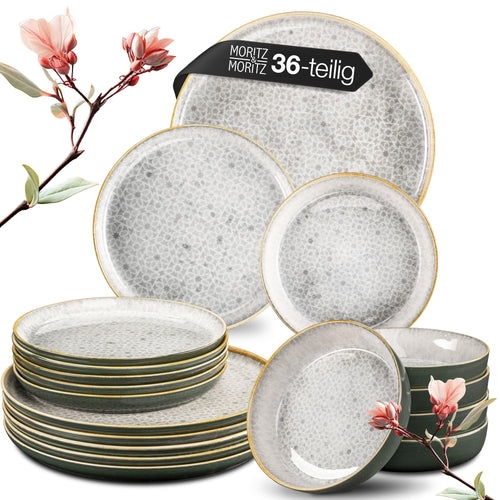 Moritz & Moritz TERRA 36-tlg Porzellan Geschirrset - Grau 12 Personen. Graues Tafelservice aus Porzellan für 12 Gedecke.