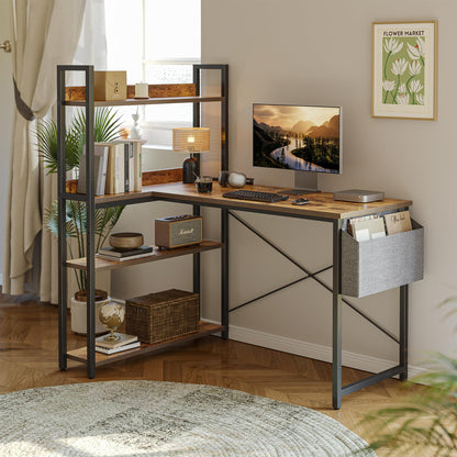 CubiCubi L-förmiger Computertisch mit Regal - 120cm braun