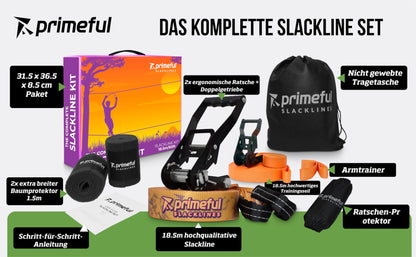 Primeful® Slackline Set Komplettset für Balance Training 18,5m