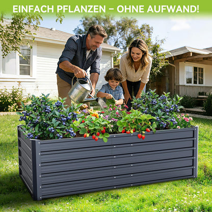 Ohuhu Metall Hochbeet 180x90x60 cm aus verzinktem Stahl, anthrazit