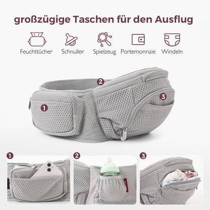 Momcozy Babytrage 2-in-1 Hüftkissen - Neugeborene & Kleinkinder, Grau