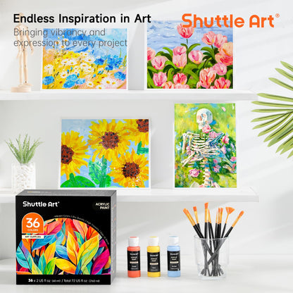 Shuttle Art Acrylfarben Set, 36 Farben à 60 ml mit Pinseln und Palette