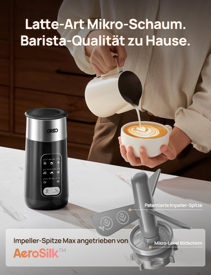 DREO Milchaufschäumer 8-in-1 elektrisch Edelstahl 270 ml Schwarz