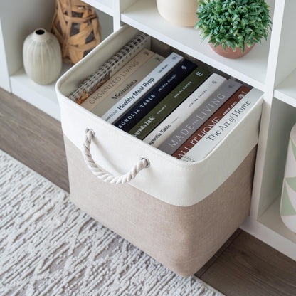 OrganiHaus Aufbewahrungsbox Stoff 4er-Set, 33x33x33 cm, Beige/Weiss