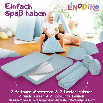 Linodino Spielsofa Cord Fantasiewelt Softbausteine - Einhornblau