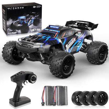 BAZADER RC Auto 1:18 ferngesteuert, 4WD Offroad, 40 km/h, 2 Akkus mit PVC-Karosserie und Stollenreifen