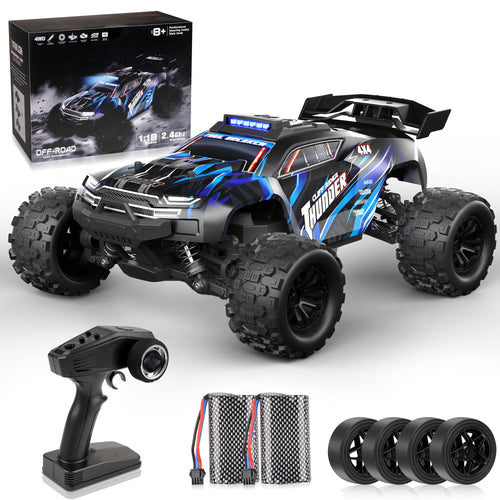 BAZADER RC Auto 1:18 ferngesteuert, 4WD Offroad, 40 km/h, 2 Akkus mit PVC-Karosserie und Stollenreifen