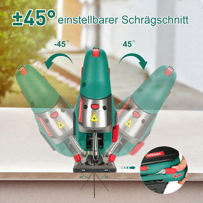 HYCHIKA Stichsäge 800W mit Laser, 110 mm Schnitttiefe, 6 Blätter