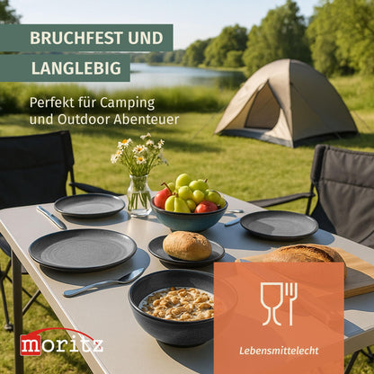 Moritz Campinggeschirr-Set aus Melamin, 12-teilig, Stone Grey