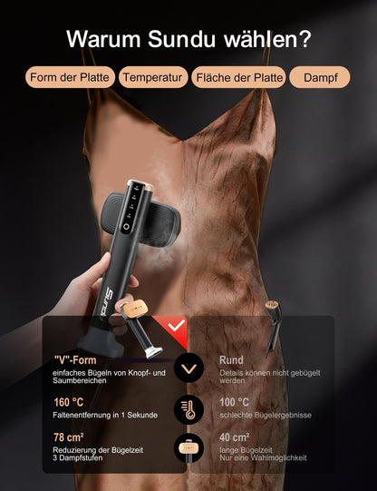 Sundu Dampfglätter 2-in-1 Reisebügeleisen mit LED-Display, schwarz