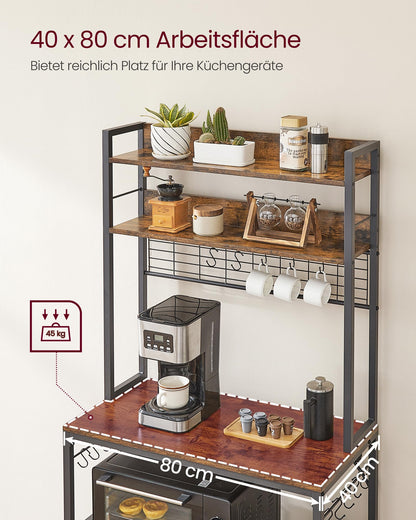 VASAGLE Küchenregal KKS025B01EU mit Steckdosen vintagebraun-schwarz