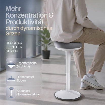 Wohnperle ergonomischer 2in1 Bürohocker höhenverstellbar – Weiss