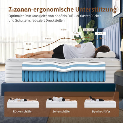 Queblox 7-Zonen Orthopädische Taschenfederkern Matratze 90x200cm H3