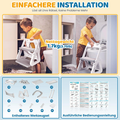 Orzbow Toilettensitz Kinder mit Treppe, faltbar, höhenverstellbar