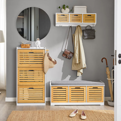 SoBuy FSR108-WN Schuhschrank mit 3 Klappen - Natur
