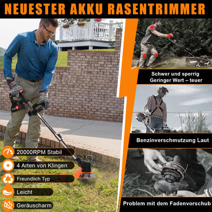 Xbzzgmg Akku Rasentrimmer, 3-in-1 Freischneider mit 2 Akkus