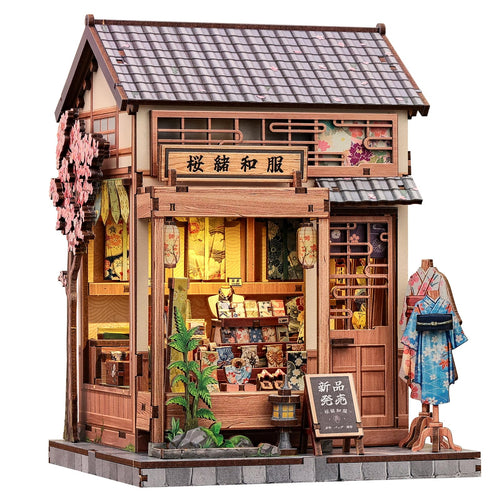 CUTEBEE Book Nook Sakura Kimono – DIY Miniaturhaus Bausatz aus Holz, japanische Miniaturszene mit LED-Licht