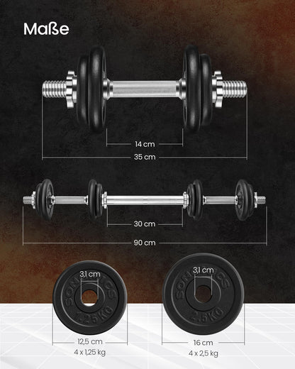SONGMICS 2-in-1 Hantelset, 2 x 10 kg Kurzhanteln aus Gusseisen