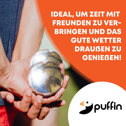 Puffin Boule Set – Petanque Spiel mit 8 Metall Kugeln