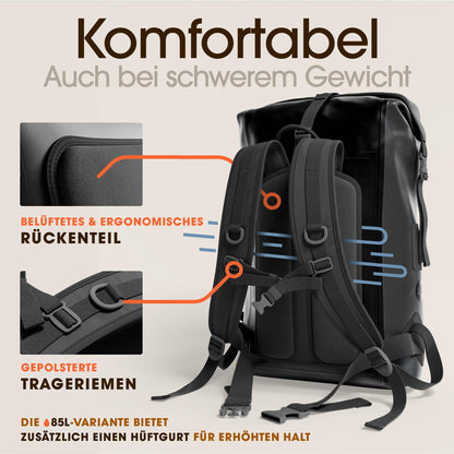 Earth Pak Summit wasserdichter Rucksack 55L schwarz inkl. Handyhülle