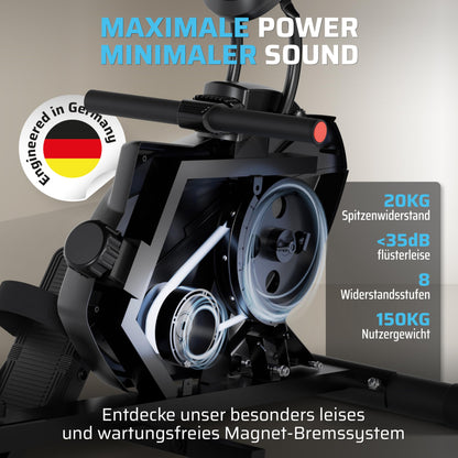 SportPlus Rudergerät klappbar – Leise Magnetbremse 150kg
