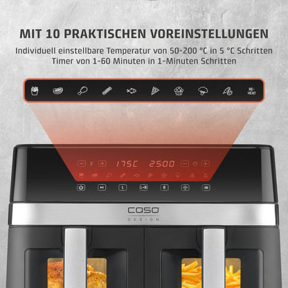 CASO AirFry DuoChef Heissluftfritteuse – 2in1 Air Fryer 14L Ofen