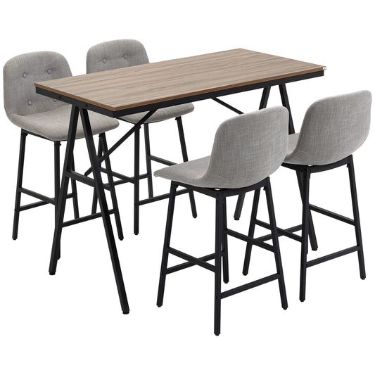 HOMCOM Bartisch Set – 5-teilige Essgruppe, Küchentisch Hellgrau. Hellgrauer Bartisch, kompakter Küchen-Essplatz.