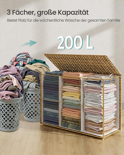 SONGMICS Wäschekorb LCB320Y01 - 3 Fächer, Rattan-Optik, Natur