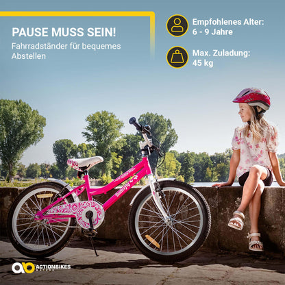Actionbikes Butterfly 20 Zoll Kinderfahrrad Mädchen - Pink/Weiss