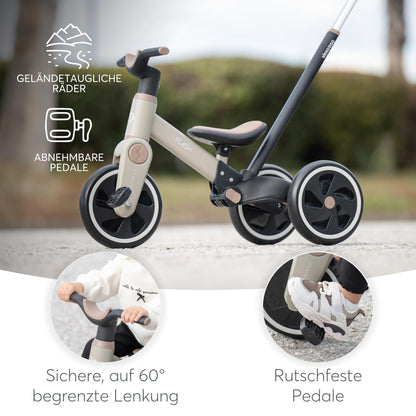 KikkaBoo Flash 5-in-1 Dreirad mit Schiebestange, ab 18 Monaten, Grau