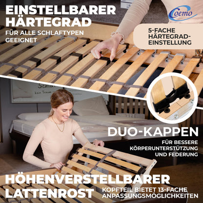 Coemo Lattenrost verstellbar Kopfteil 7-Zonen Bettrost - 80x190 cm