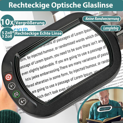 Drdefi Lupenleuchte 10X mit LED-Licht, Glaslinse und Schwanenhals