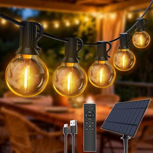 Hopexy Solar Lichterkette aussen 30 m, 52 G40 LED, IP65, Fernbedienung – wetterfeste Solarbeleuchtung für Garten und Balkon
