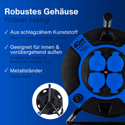 REV Kabeltrommel Outdoor - IP44 40m schwarz 4 Steckdosen