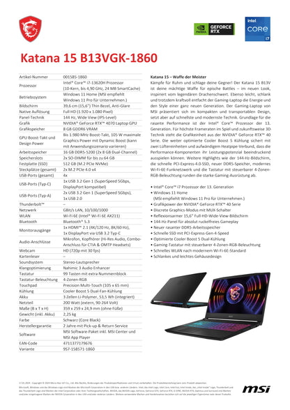 MSI Cyborg 15 Gaming-Laptop - i7-13, RTX 4060, A13VF-862