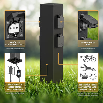 ledscom.de Garten-Steckdosen-Säule Polly, 4-fach, IP44, schwarz