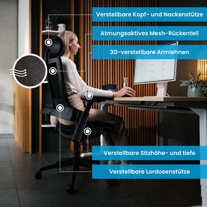 Ergotopia NextBack Ergonomischer Bürostuhl - mit Kopfstütze