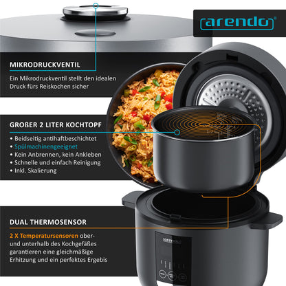 Arendo Reiskocher – 2l inkl. Dampfgarer-Einsatz 350W