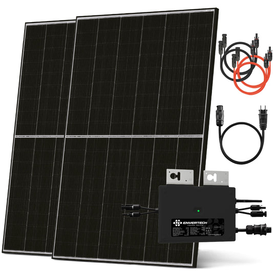 Solarway® 880Wp/800W Balkonkraftwerk – EcoFlow Stream, bifazial. Dunkle bifaziale Module erzeugen Solarstrom.