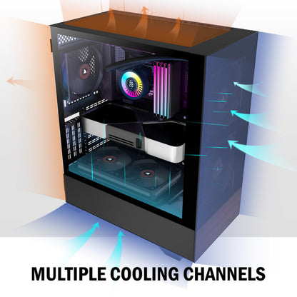 KEDIERS H3 PC-Gehäuse ATX Mid Tower mit 3 Lüftern und Glas, Schwarz
