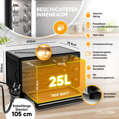 Stillstern CYCLONE PRO+ Minibackofen 25L Umluft Airfryer