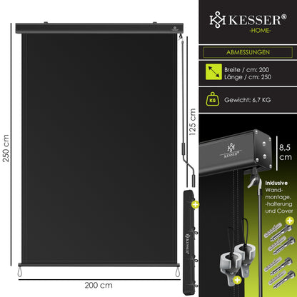 KESSER Senkrechtmarkise 200 x 250 cm Aussenrollo mit Kurbel